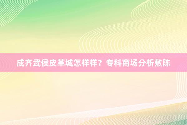 成齐武侯皮革城怎样样？专科商场分析敷陈